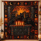 Midnight Coven Black Cats Halloween Quilted Blanket printed blanket