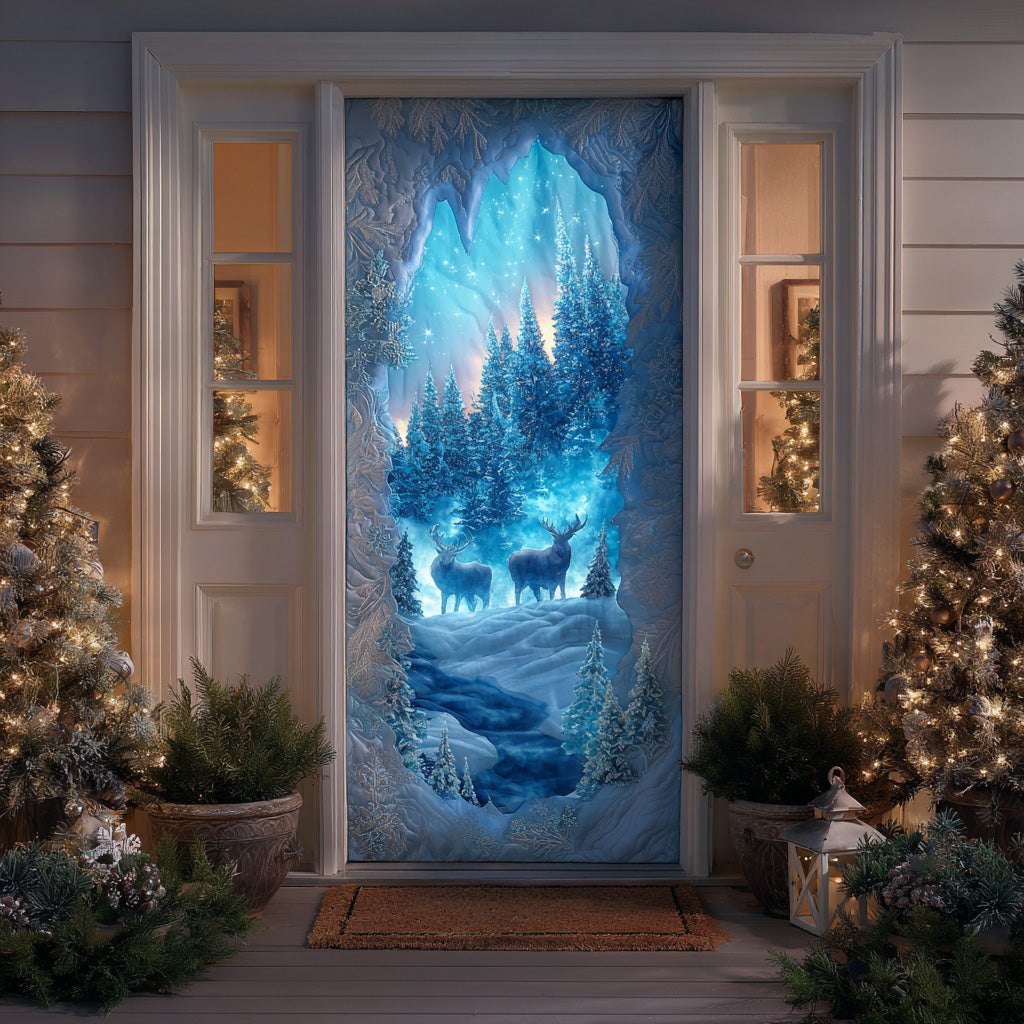 Midnight Frost Forest Quilted Door Curtain printed door curtain