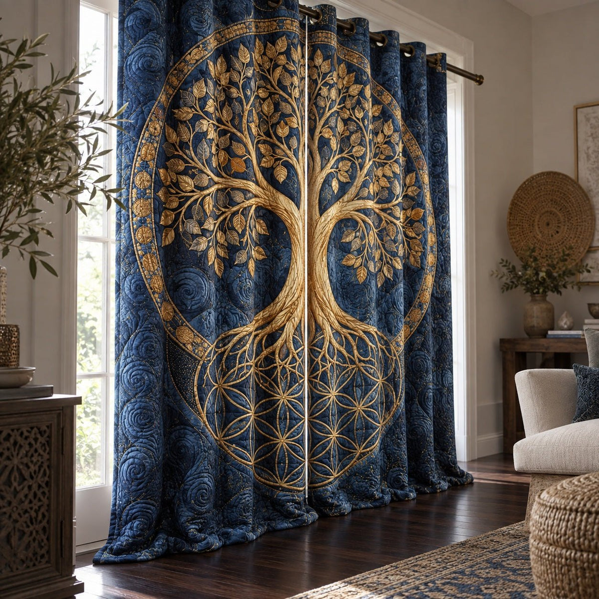 Midnight Golden Geometry Quilted Curtains printed door curtain