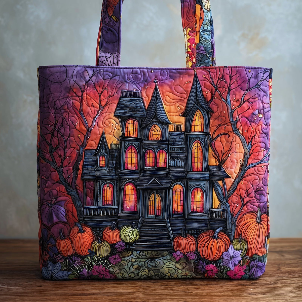 Midnight Haunt Quilted Tote Bag printed tote bag