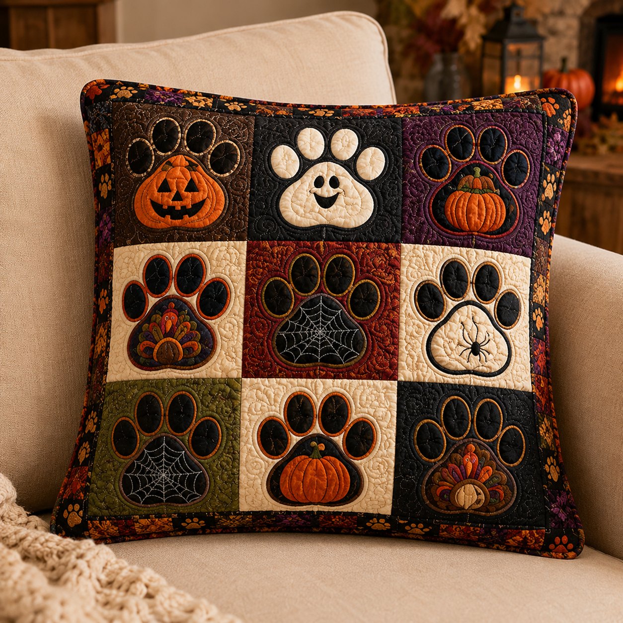 Midnight Paws Quilted Pillow Case printed quilted cushion cover