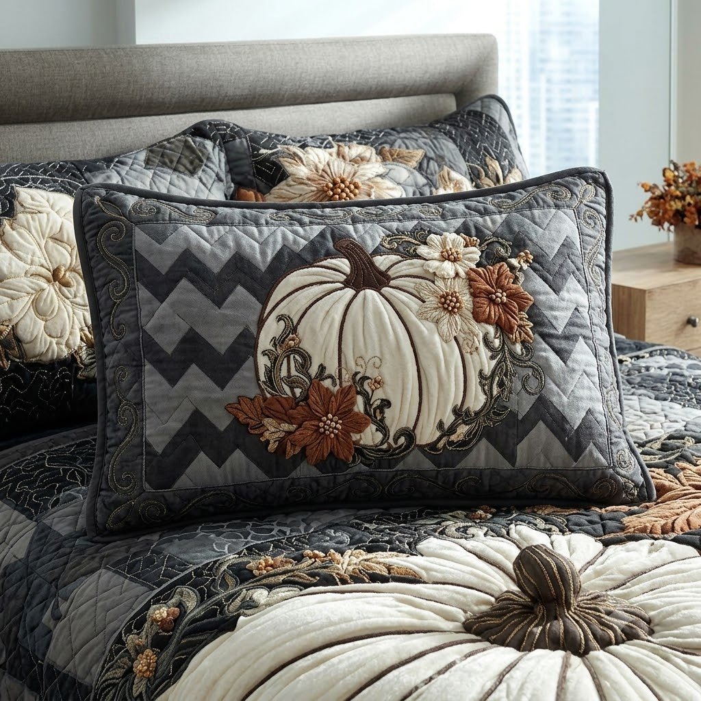 Midnight Pumpkin Bloom Quilted Bedding Pillow Case printed quilted cushion cover
