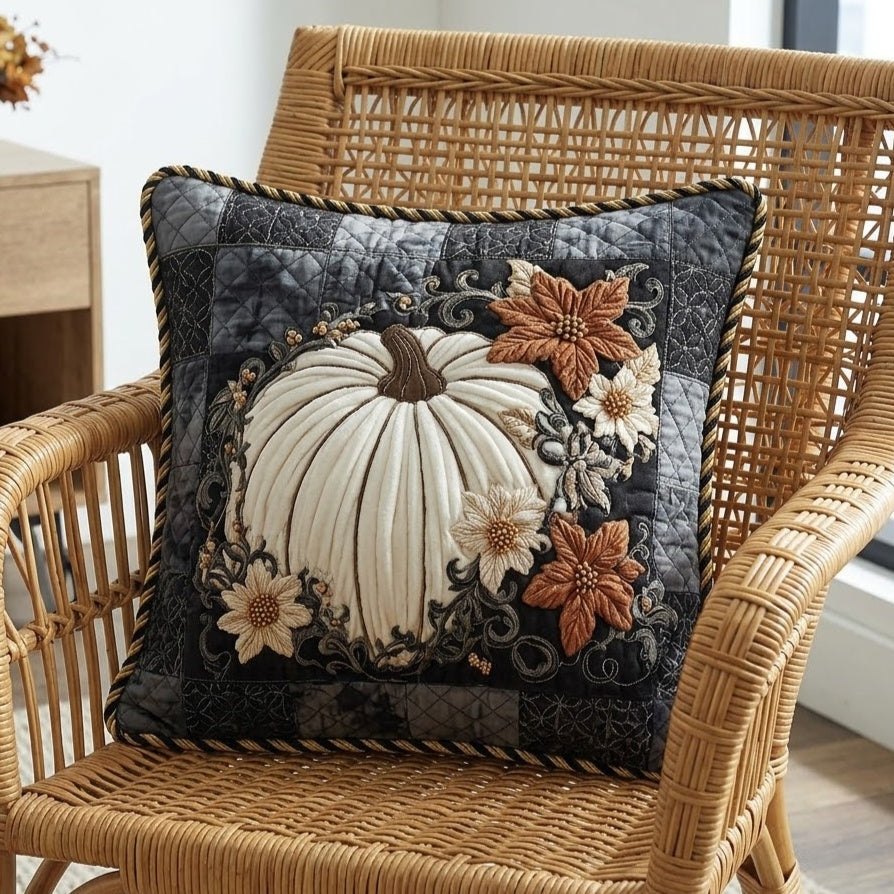 Midnight Pumpkin Bloom Quilted Pillow Case printed quilted cushion cover