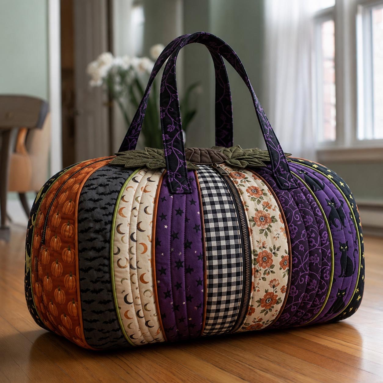 Midnight Pumpkin Quilted Duffle Bag printed quilted duffle bag