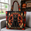 Midnight Ritual Cat Quilted Tote Bag printed quilted tote bag