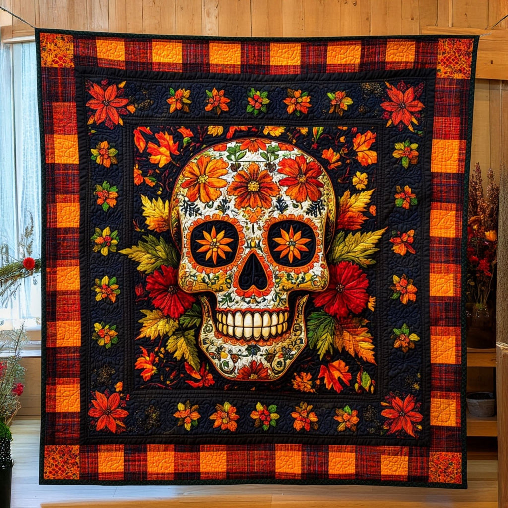 Midnight Skull Quilted Blanket printed blanket