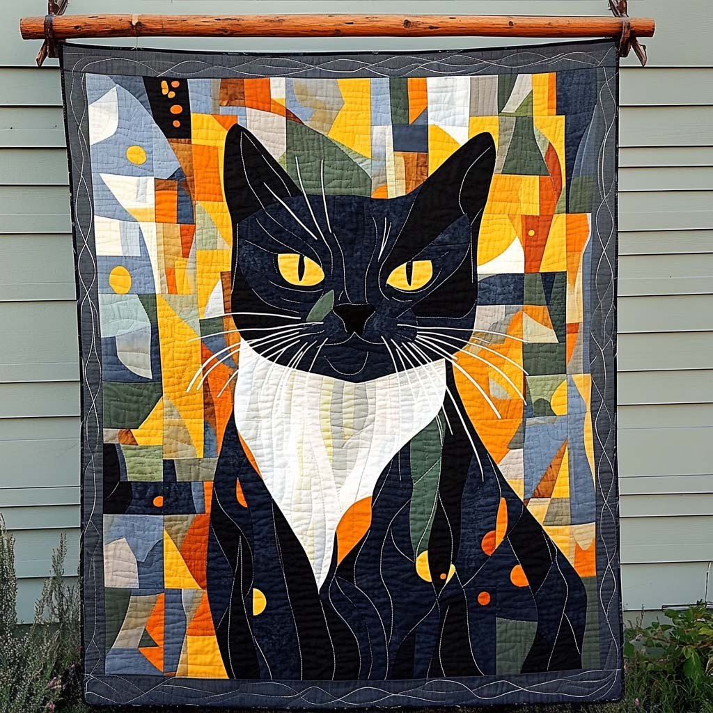 Midnight Whiskers Quilted Blanket printed blanket