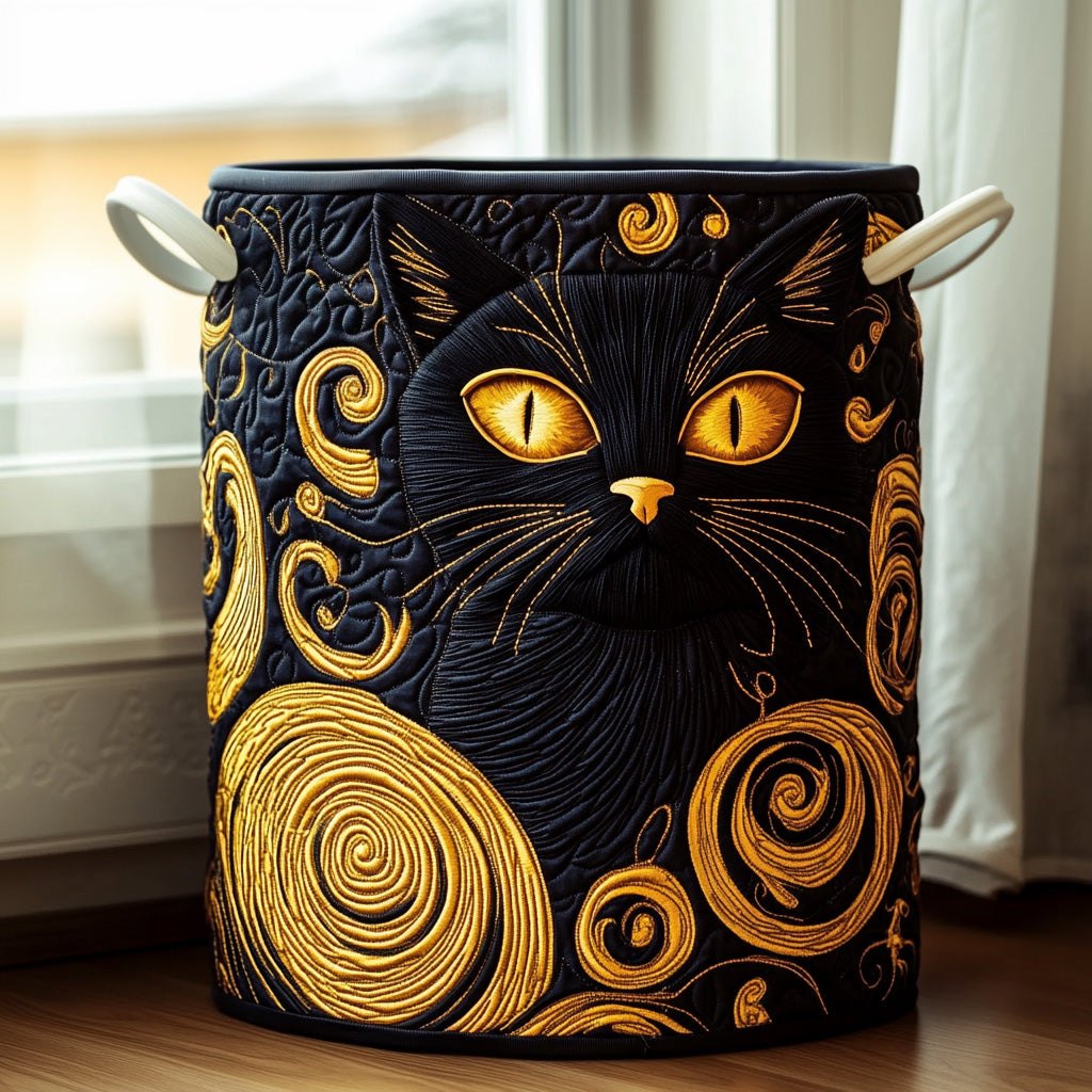 Midnight Whiskers Quilted Laundry Hamper printed laundry hamper