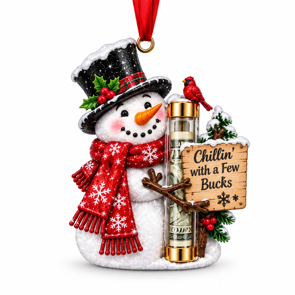 Snowman Red Envelope Cash Holder Christmas Ornament