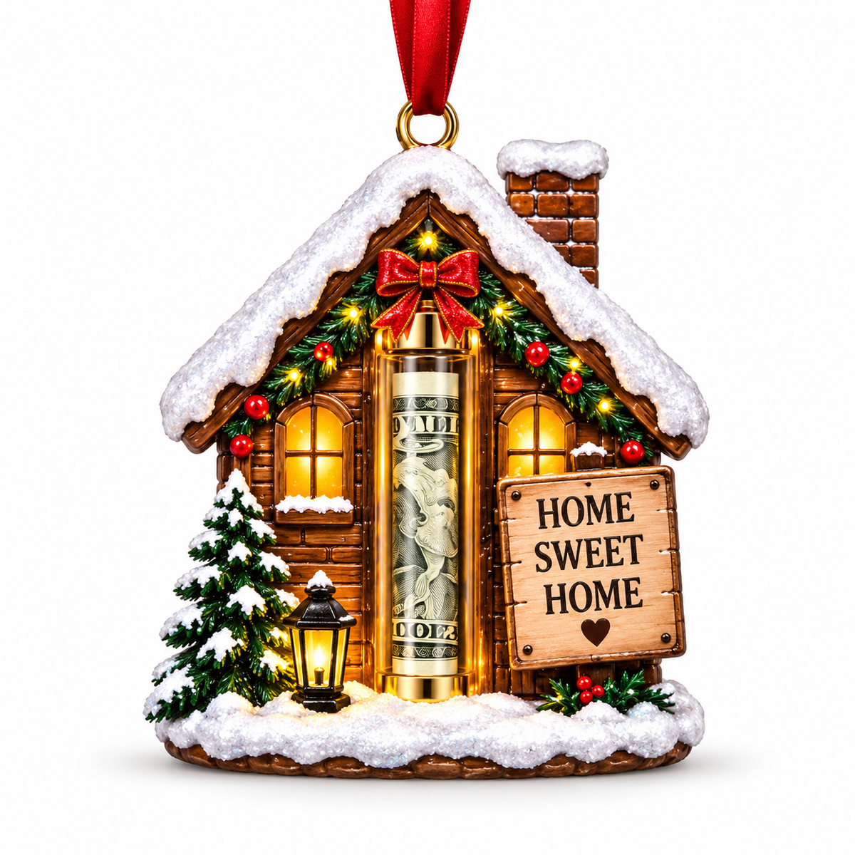 Cozy Christmas Cottage Style Red Envelope Cash Holder Ornament