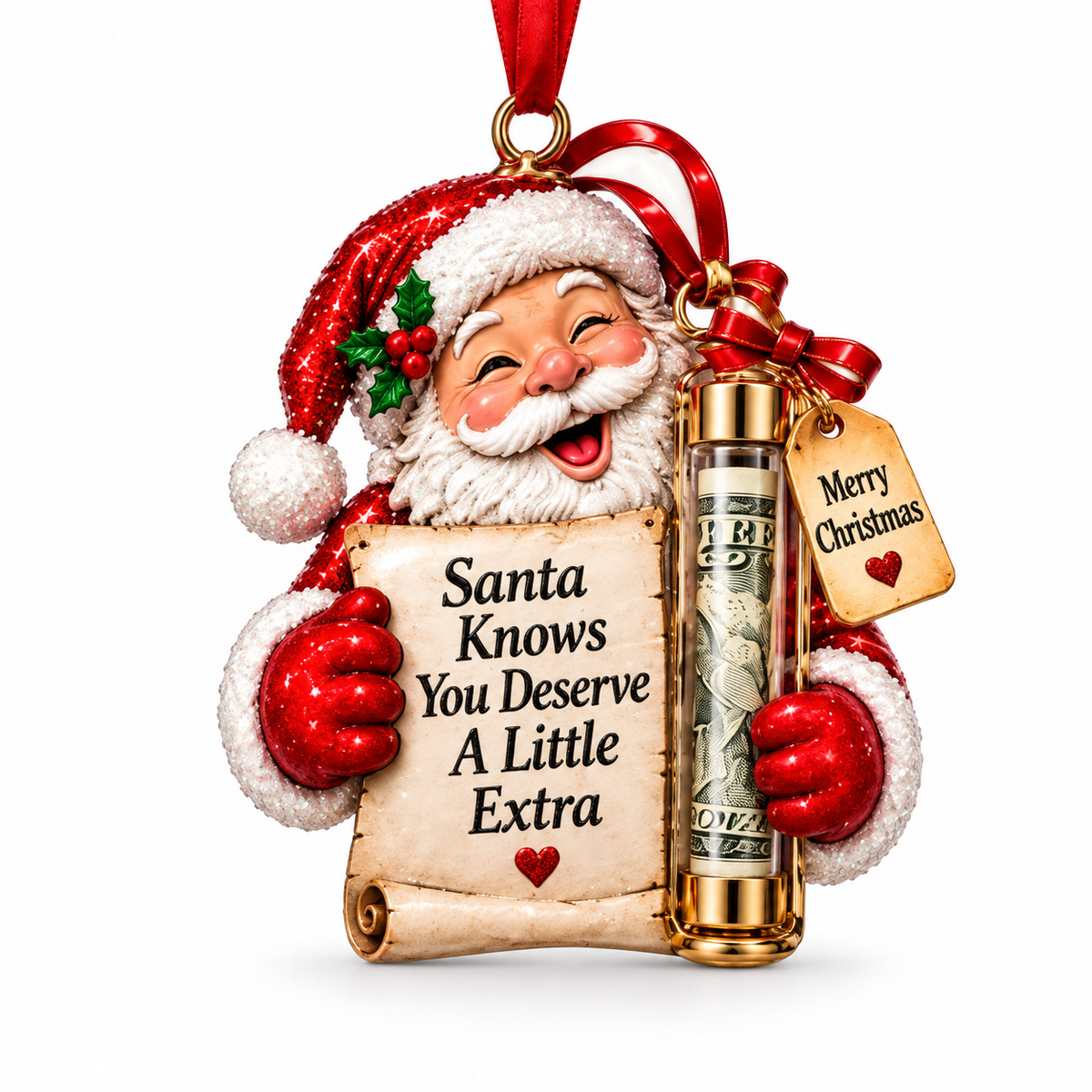 Santa Claus Red Envelope Cash Holder Christmas Ornament