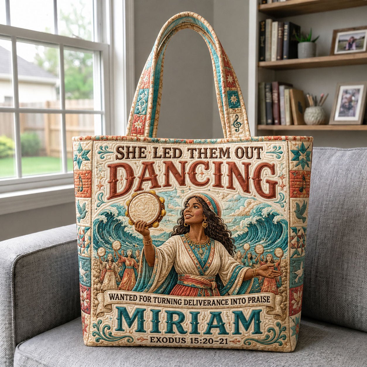 Miriam Praise Exodus 15 20-21 Quilted Tote Bag printed quilted tote bag