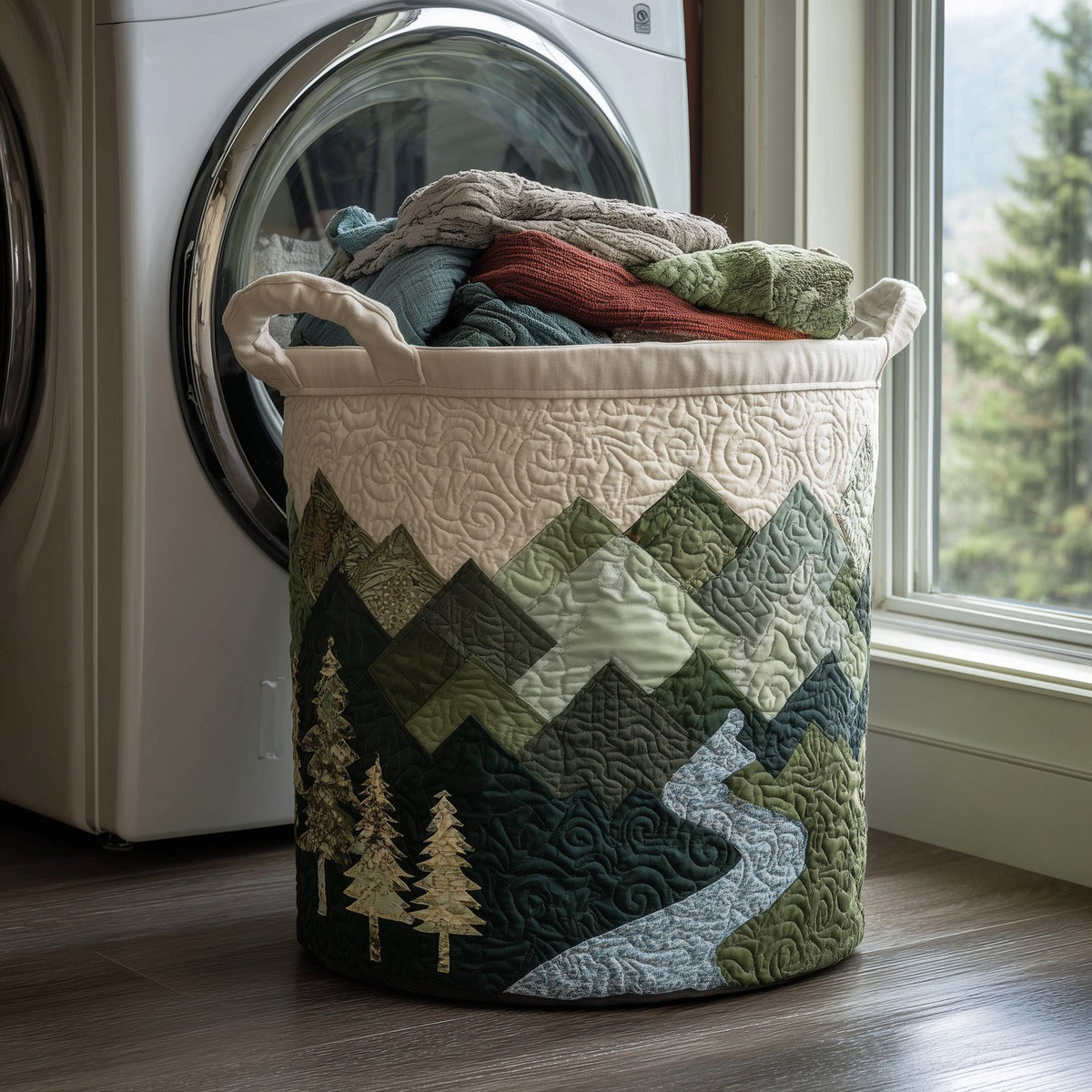 Misty Forest Quilted Laundry Hamper printed laundry hamper