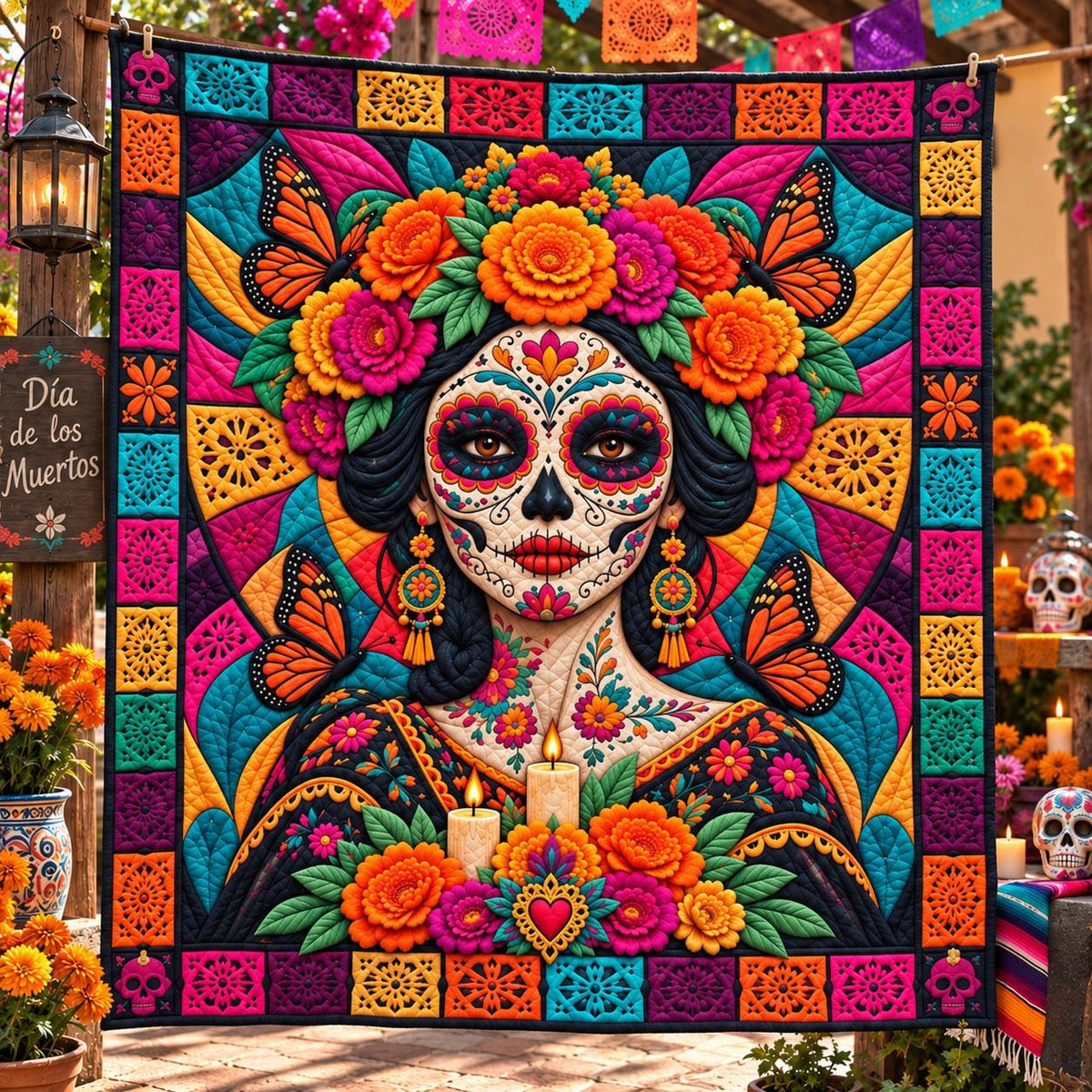 Monarch Catrina Viva Calavera Quilted Blanket printed blanket