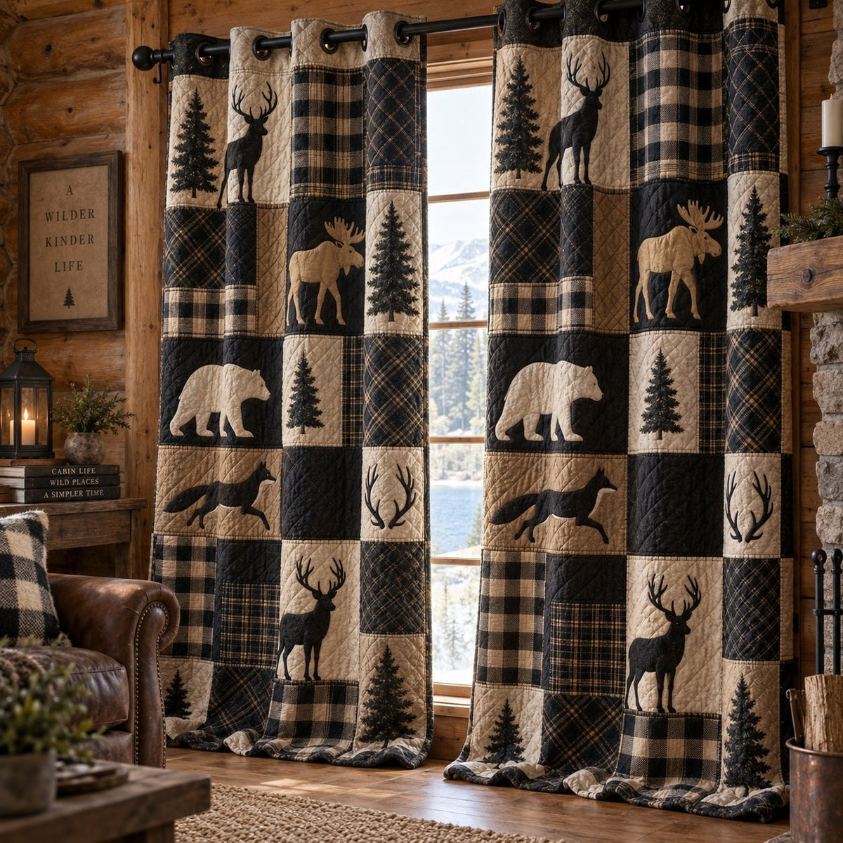 Monochrome Forest Shadows Quilted Curtains printed door curtain