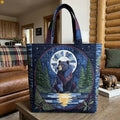 Moonlit Bear Sanctuary Quilted Tote Bag printed quilted tote bag