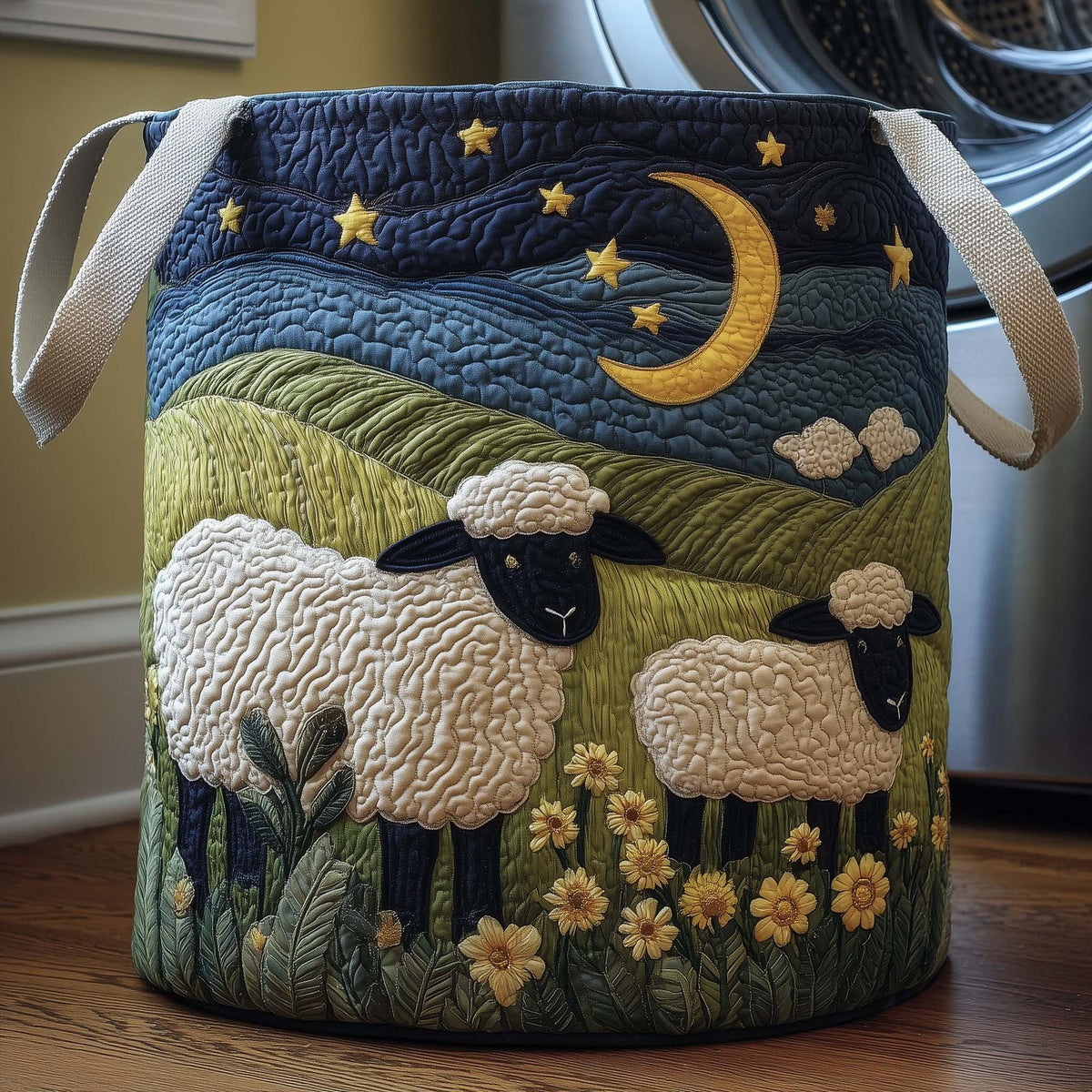 Moonlit Flock Quilted Laundry Hamper printed laundry hamper