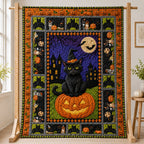 Moonlit Halloween Black Cat Quilted Blanket printed blanket
