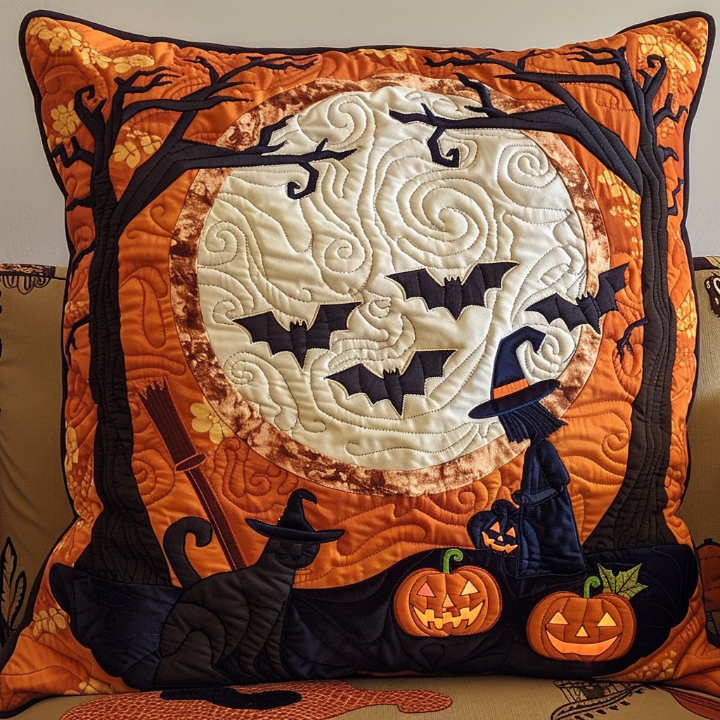 Moonlit Halloween Quilted Cushion Cover printed cushion cover