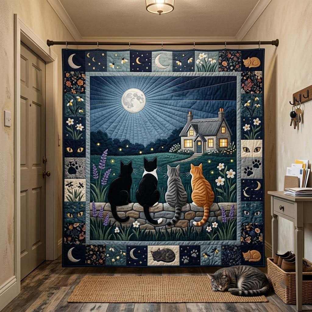 Moonlit Night Cat Duo printed blanket