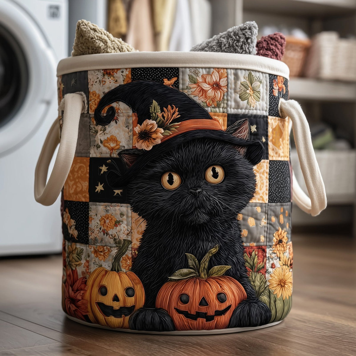 Moonlit Whisker Quilted Laundry Hamper printed laundry hamper