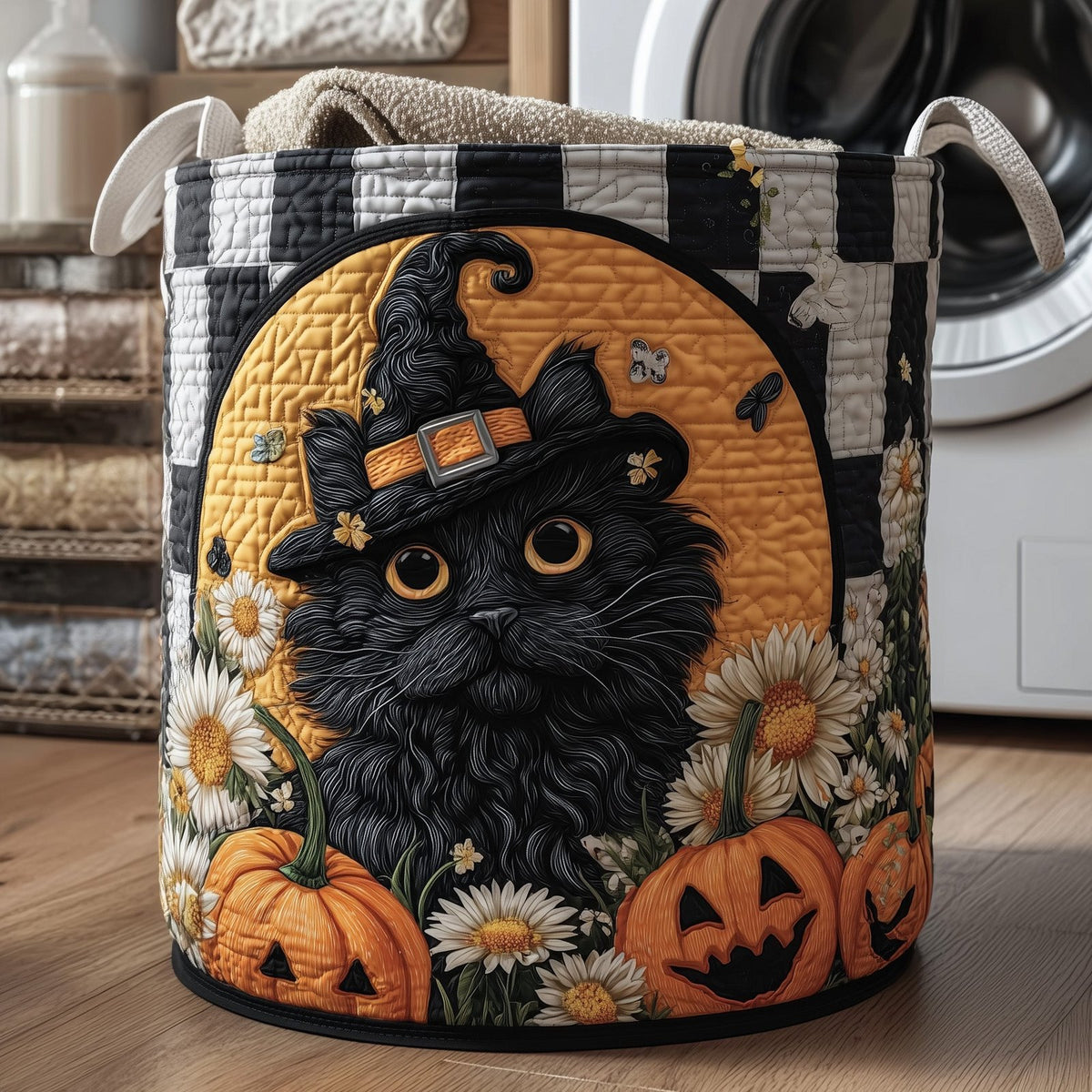 Moonlit Whisker Quilted Laundry Hamper printed laundry hamper