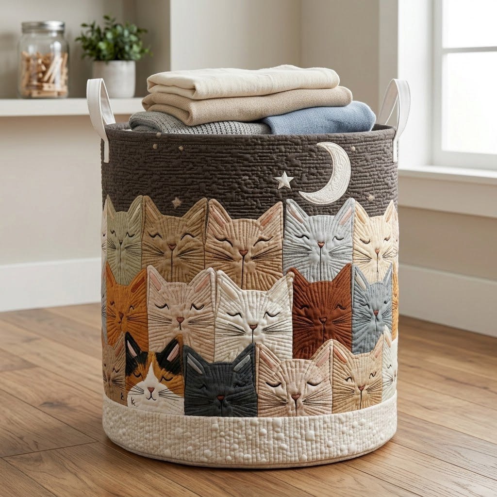 Moonlit Whiskers Quilted Laundry Hamper printed laundry hamper