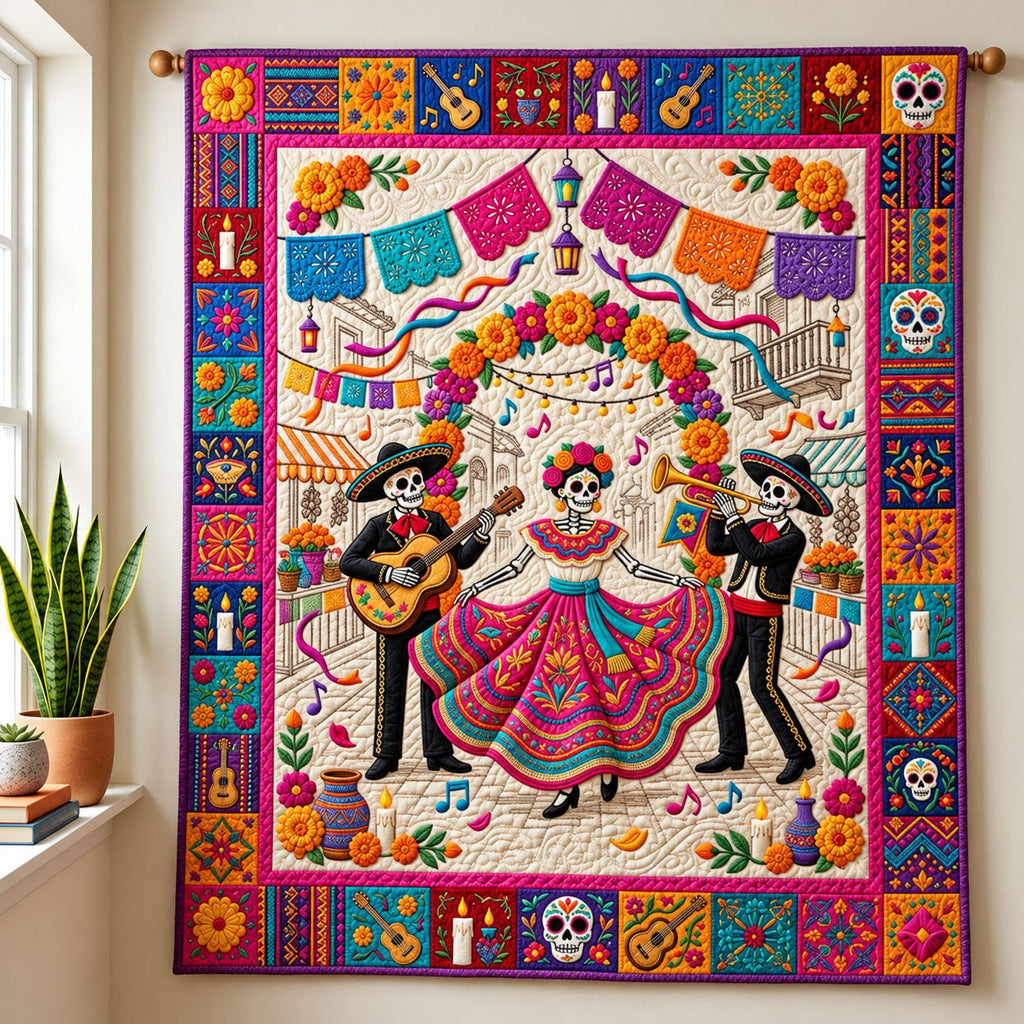 Muertos Dance Quilted Blanket printed blanket