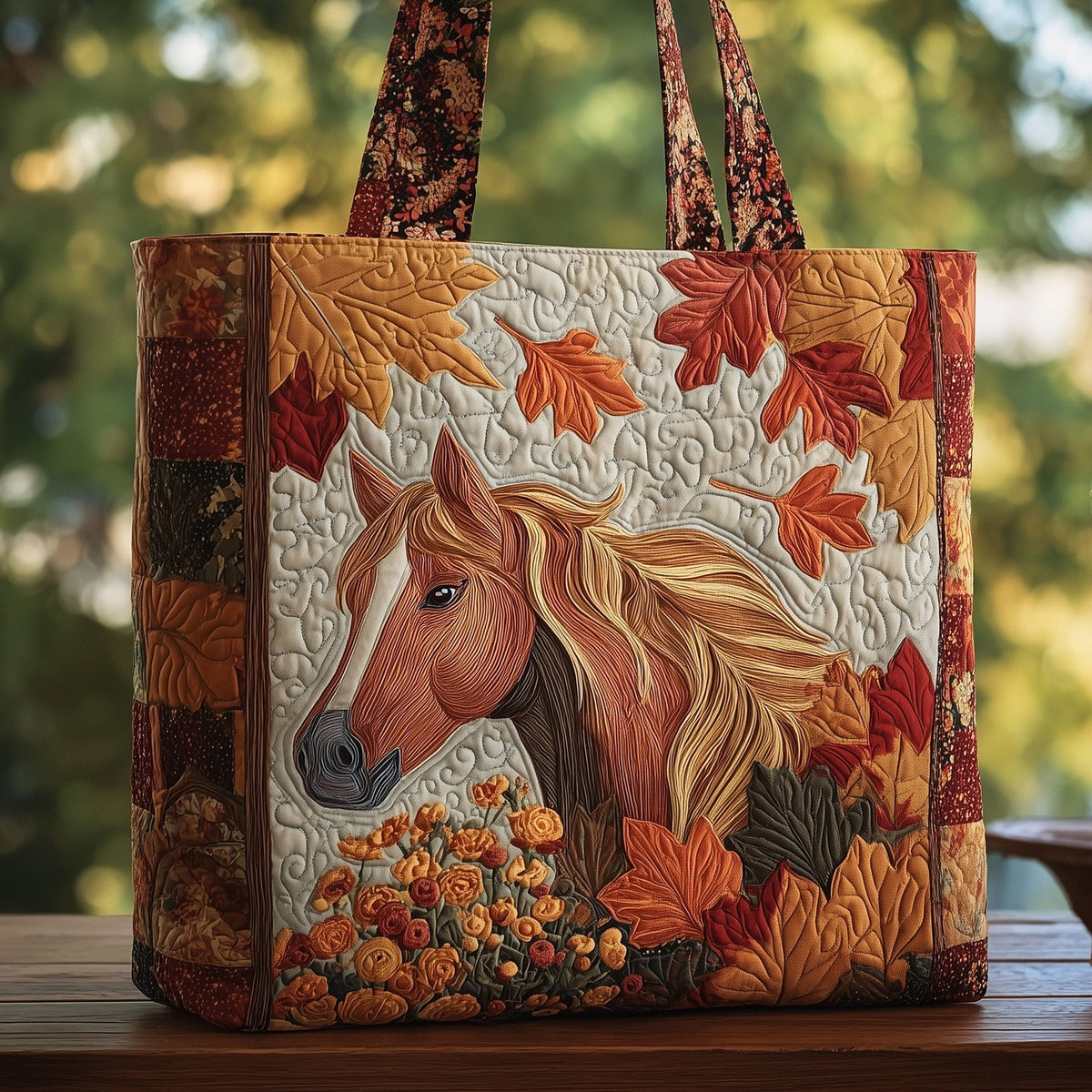 Mustang Leaf Quilted Tote Bag printed tote bag