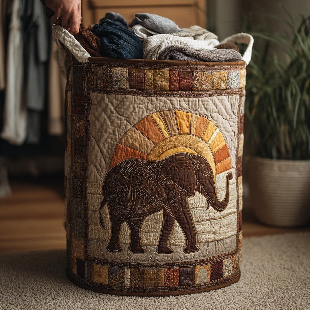 Mystic Elephant Quilted Laundry Hamper printed laundry hamper