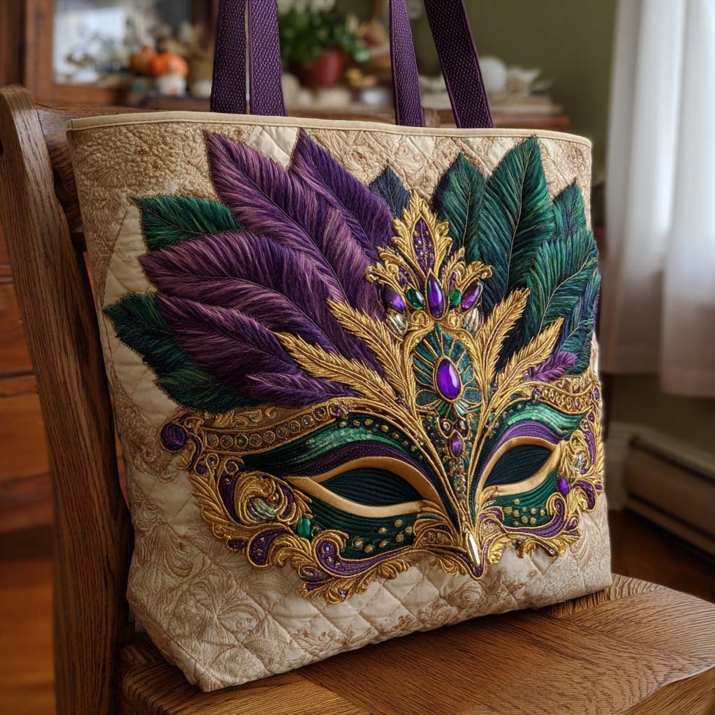 Mystic Masquerade Quilted Tote Bag printed quilted tote bag
