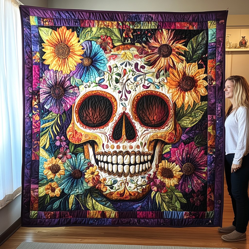 Mystic Skull Quilted Blanket printed blanket