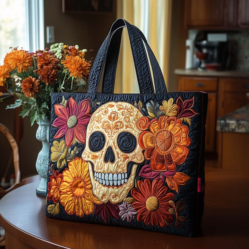 Mystic Skull Quilted Tote Bag printed tote bag