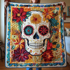 Mystical Floral Skull Quilted Blanket printed blanket