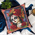 Mystical Floral Skull Quilted Cushion Cover printed cushion cover