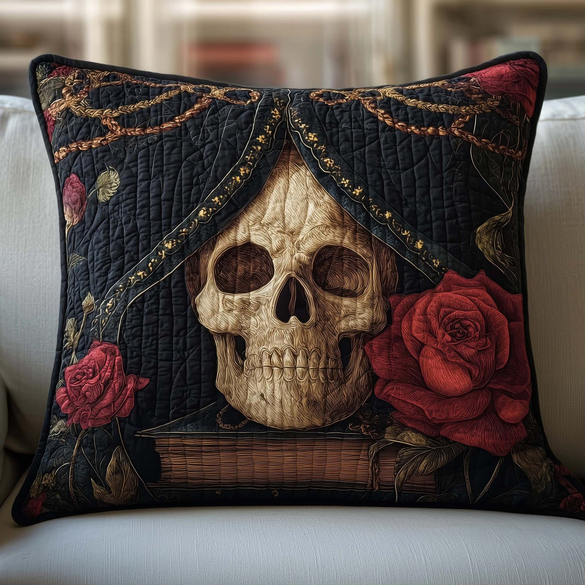 Mystique Solo Skull Quilted Cushion Cover printed cushion cover