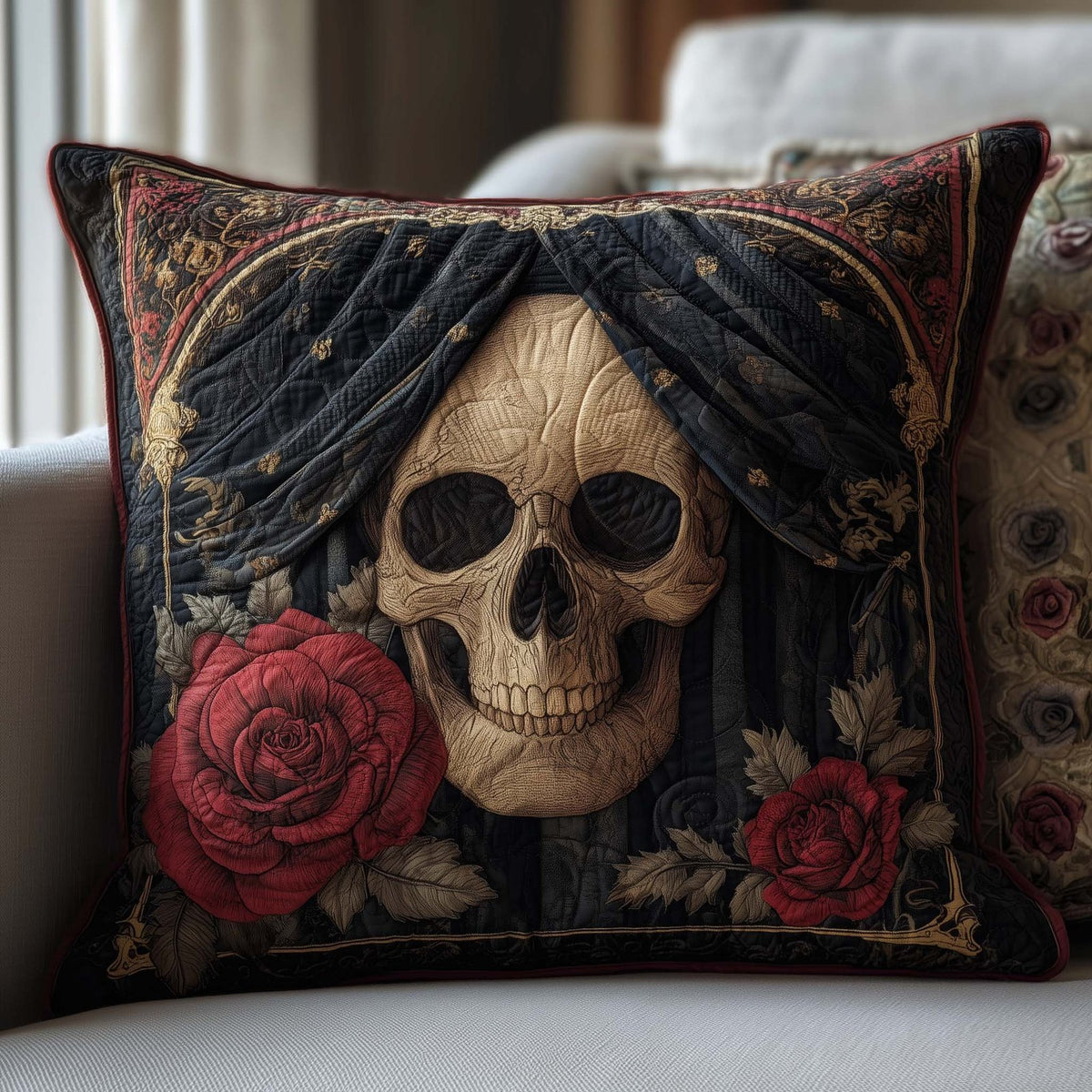 Mystique Solo Skull Quilted Cushion Cover printed cushion cover