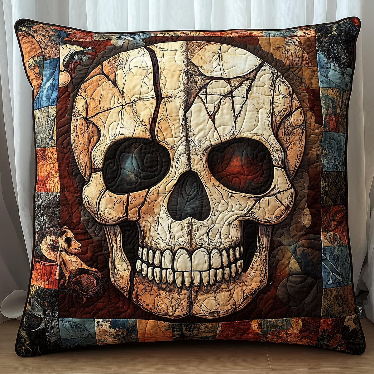 Mystique Solo Skull Quilted Cushion Cover printed cushion cover