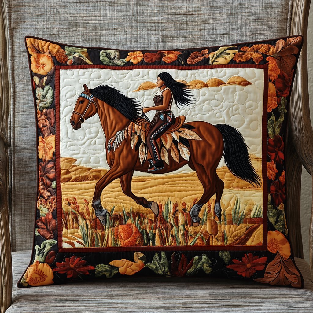 Native American Horse Quilted Cushion Cover printed cushion cover