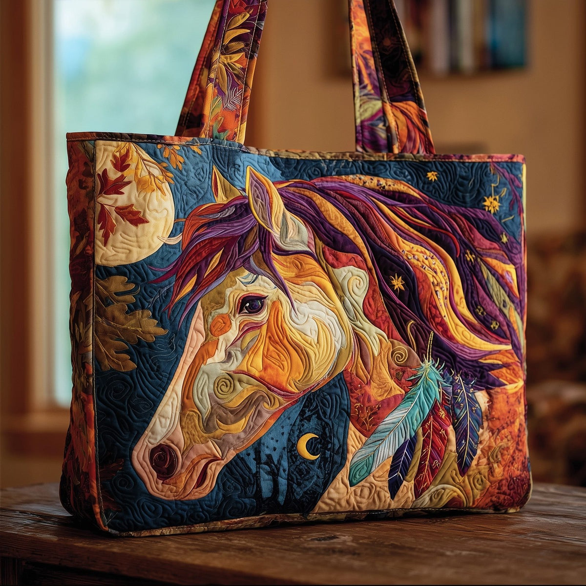 Native American Horse Quilted Tote Bag printed tote bag