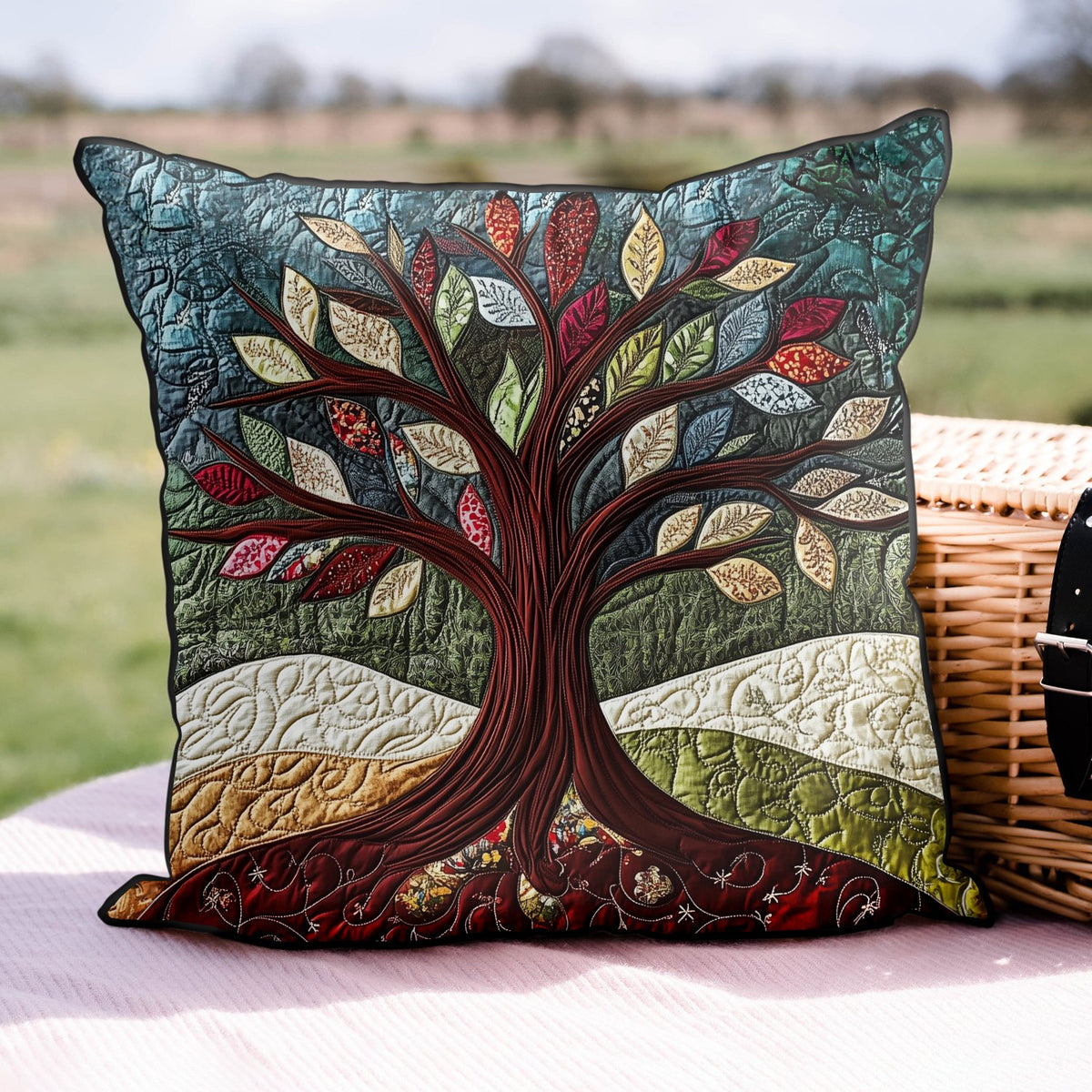 Nature Embrace Quilted Cushion Cover printed cushion cover