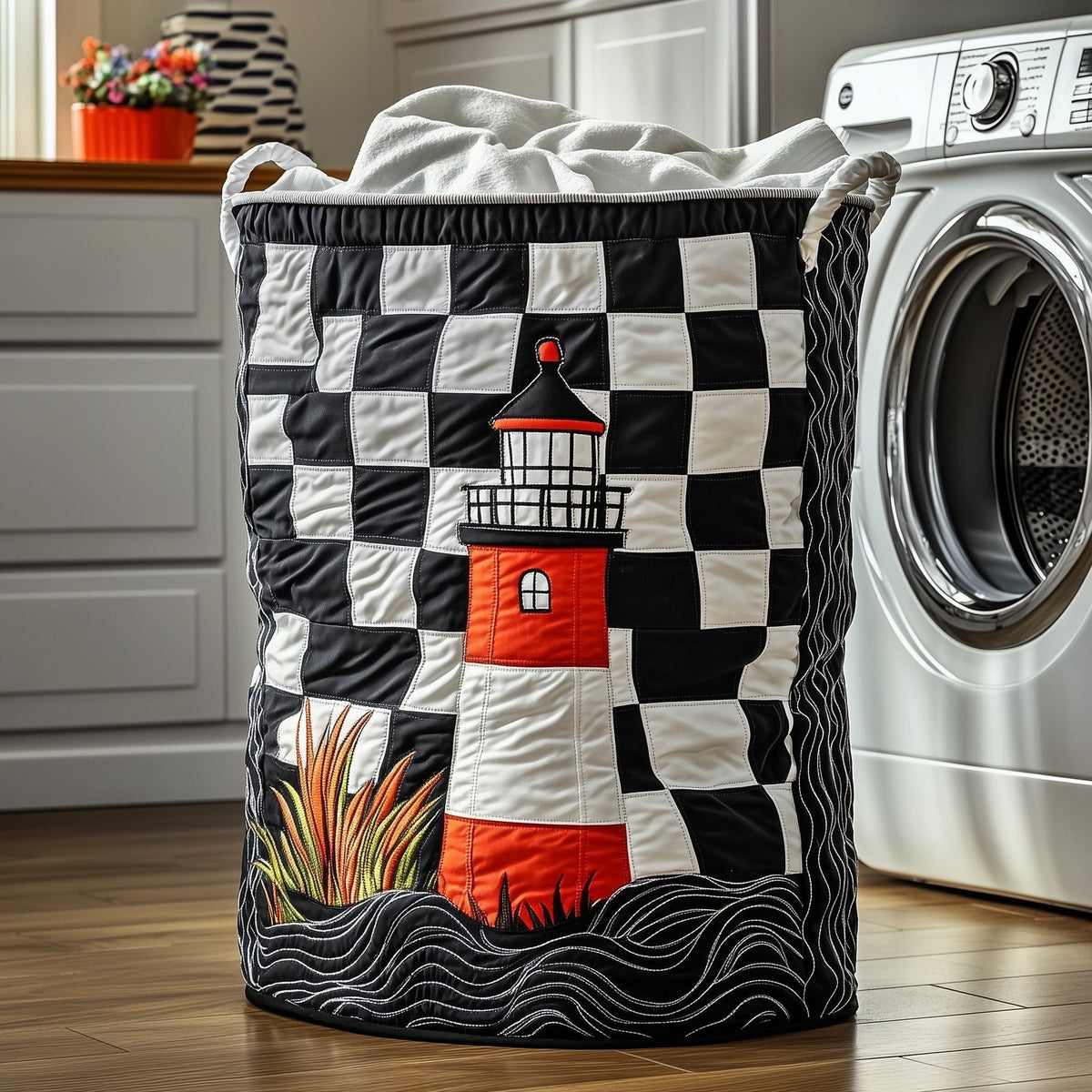 Nautical Lighthouse Quilted Laundry Hamper printed laundry hamper