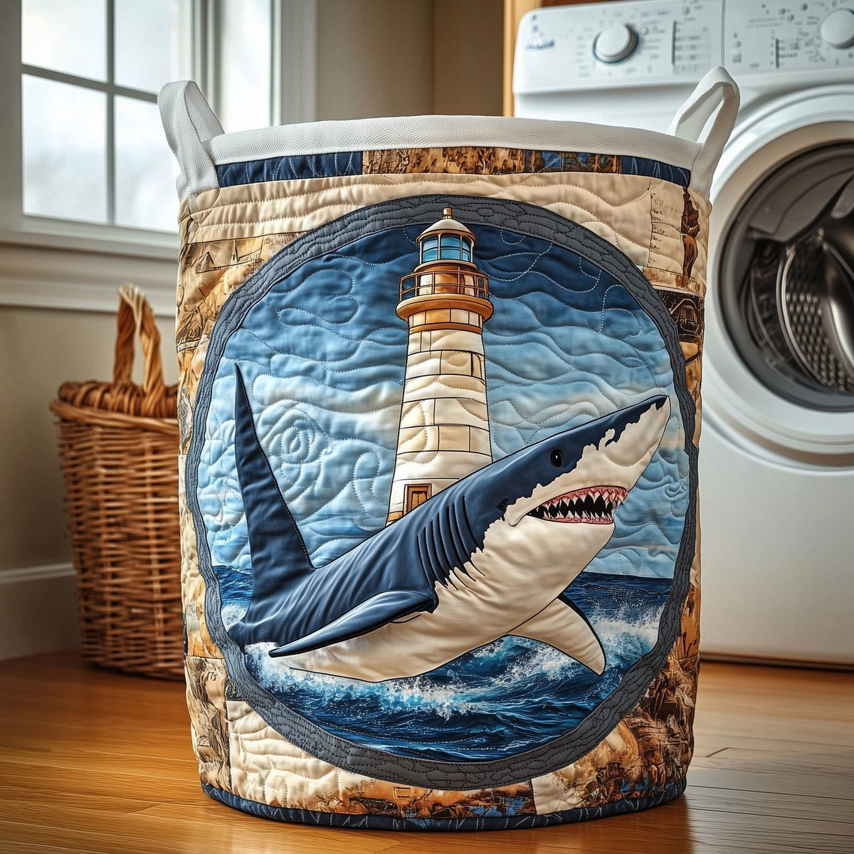 Nautical Lighthouse Quilted Laundry Hamper printed laundry hamper
