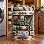 Navy Bear Deer Lodge printed laundry hamper