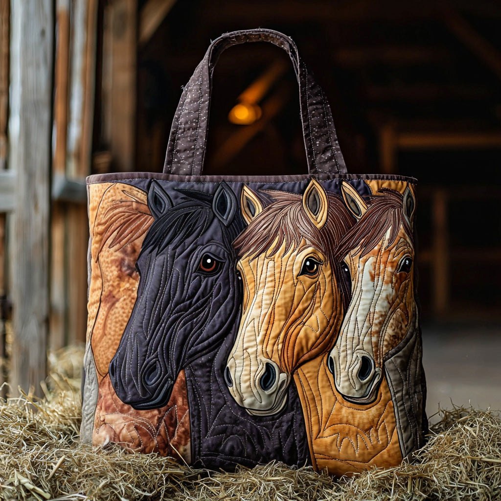 Neigh Neutrals Quilted Tote Bag printed tote bag