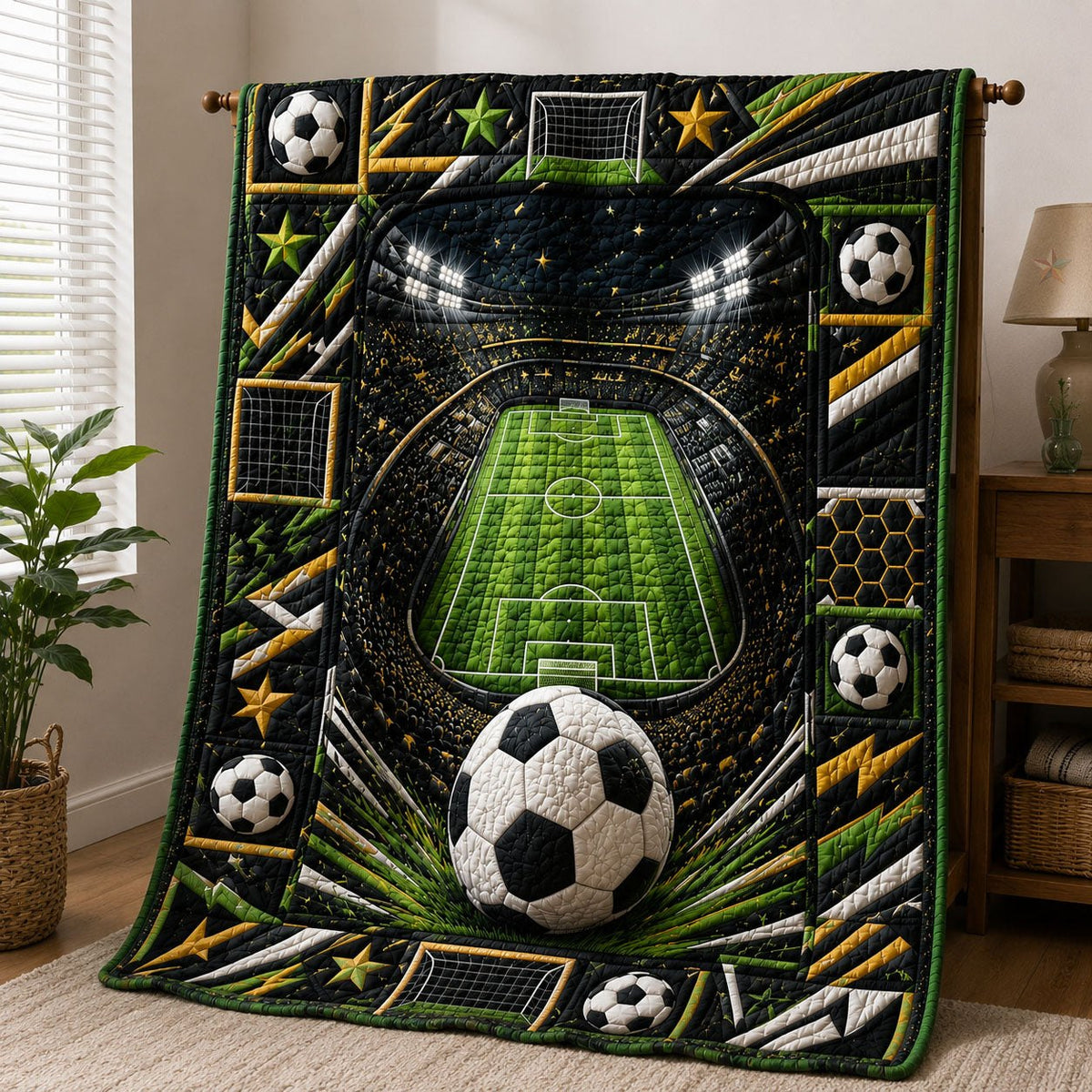Neon Night Soccer Bowl Quilted Blanket printed blanket