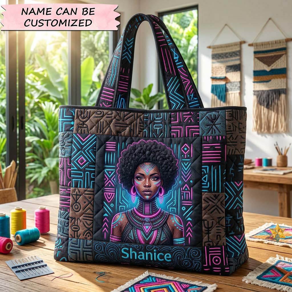 Neon Power Queen Quilted Tote Bag QTCUZ printed tote bag
