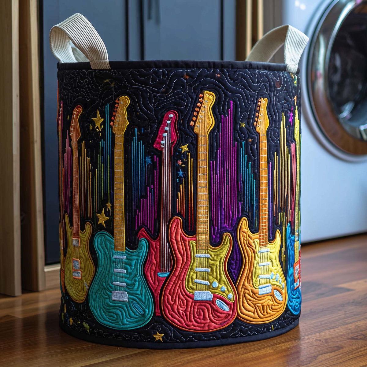 Neon Strings Quilted Laundry Hamper printed laundry hamper