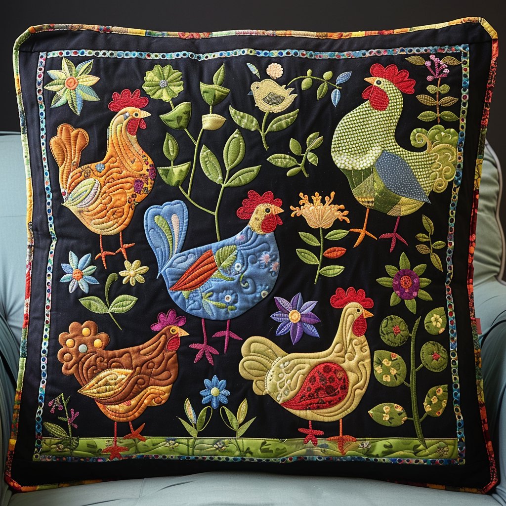 Nestled Hens Quilted Cushion Cover printed cushion cover