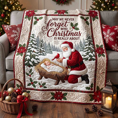 Never Forget Who Christmas Santa Quilt Blanket